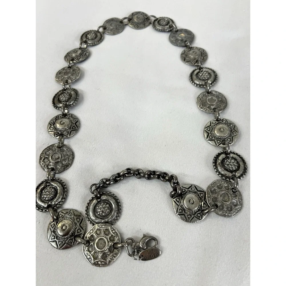 Vintage 90s The Limited Made in Italy Silver Tone Metal Chain Medallion Belt 38'